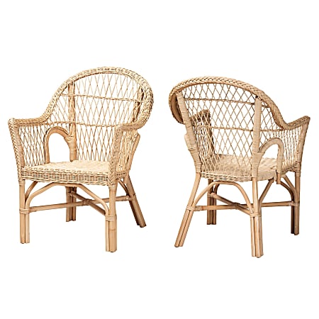 bali & pari Zara Modern Bohemian Rattan Accent Chairs, Natural Brown, Set Of 2 Chairs