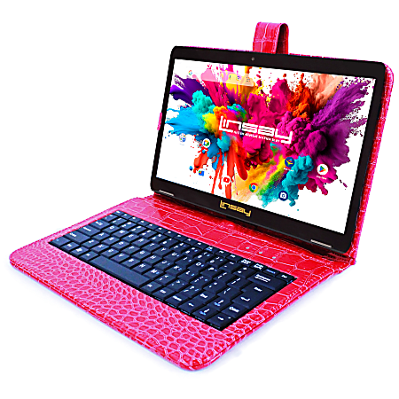 Linsay Octa Core Tablet, 10.1”, 4GB Memory, 128GB Storage, Android 13, With Red Crocodile Keyboard