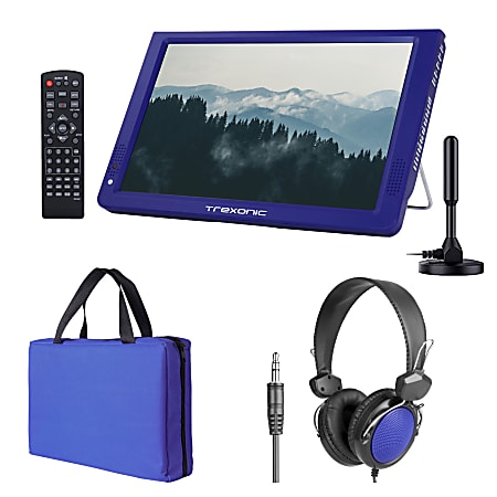 Trexonic Portable Rechargeable 14" LED TV With Amplified Antenna, Carry Bag And Headphones, Blue, 995117420M