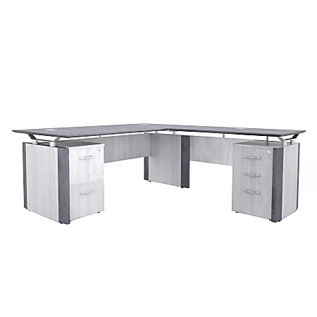 Forward Furniture Allure Double-Pedestal L-Shaped Desk, 78"W, Stormy Gray/Ashwood White