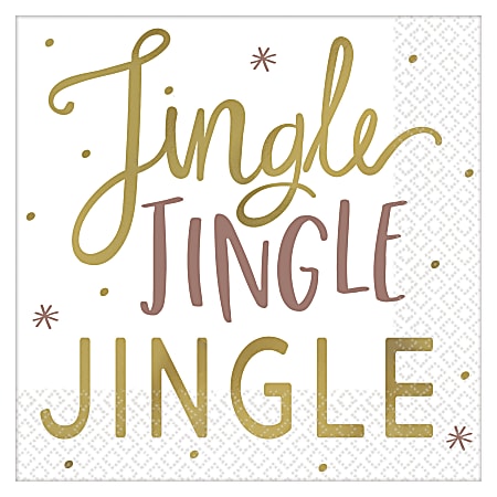 Amscan Christmas Jingle Jingle Jingle 2-Ply Beverage Napkins, 5" x 5", 16 Napkins Per Pack, Set Of 4 Packs
