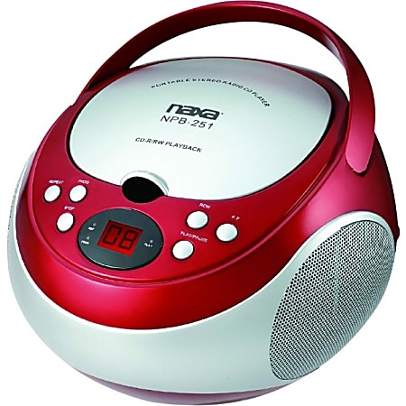 Naxa Portable CD Player with AM/FM Stereo Radio - 1 x Disc - 2.40 W Integrated Stereo Speaker - Red LED - 19 Programable Tracks - CD-DA, MP3 - Auxiliary Input