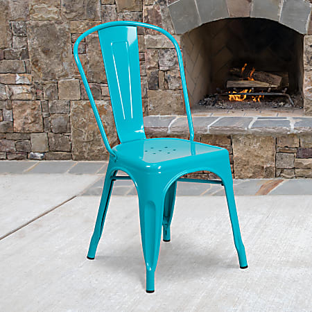 Flash Furniture Commercial Metal Indoor/Outdoor Stackable Dining Chair, Crystal Teal-Blue