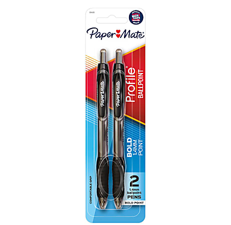 Paper Mate® Profile™ Retractable Ballpoint Pens, Bold Point, 1.4 mm, Translucent Barrel, Black Ink, Pack Of 2