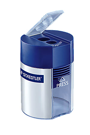Staedtler® Two-Hole Metal Pencil Sharpener With Locking Mechanism, Blue/Silver