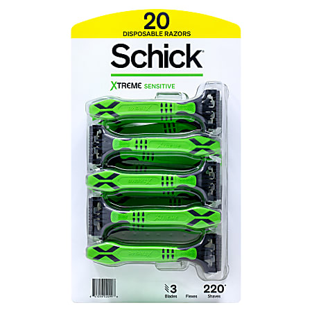 Schick Xtreme Sensitive Men’s Disposable Razors, Green, Pack Of 20 Razors