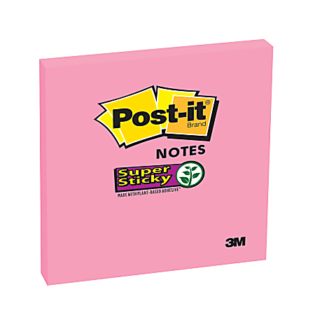Post-it® Notes Super Sticky Notes, 3" x 3", Neon Pink, 90 Sheets Per Pad