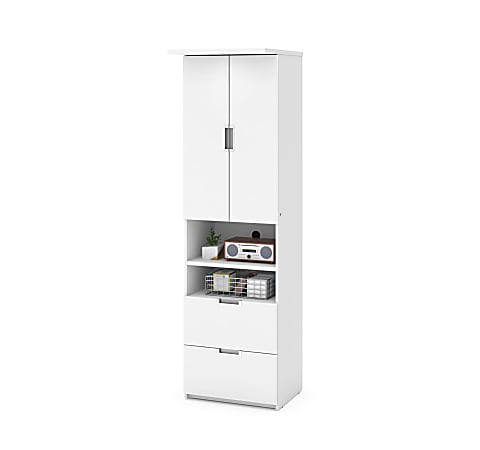 Bestar Lumina 24"W Storage Cabinet With 2 Drawers, White