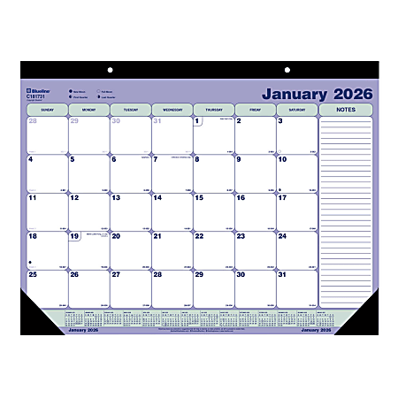 2026 Blueline Monthly Desk Pad Calendar, 21-1/4" x 16", Blue/White, January To December, C181731