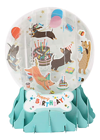 Up With Paper Everyday Pop-Up Greeting Card, Snow Globe, 5" x 3-3/4", Birthday Dogs