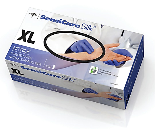 SensiCare Silk® Powder-Free Nitrile Exam Gloves, X-Large, Dark Blue, 230 Gloves Per Box, Case Of 10 Boxes