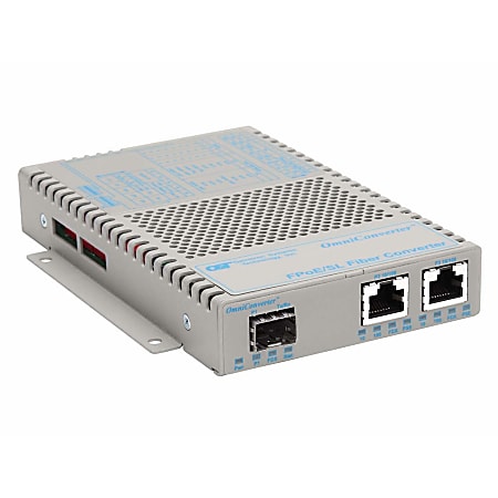 Omnitron OmniConverter SL 10/100 PoE Ethernet Fiber Media Converter Switch RJ45 SFP Wide Temp - 2 x 10/100BASE-TX; 1 x 100BASE-FX; US AC Powered; Lifetime Warranty