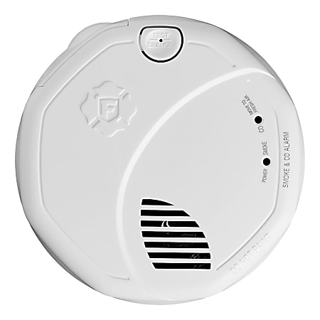 First Alert® Interconnect Battery-Operated 2-In-1 Smoke And CO Alarm With Voice And Location Alerts, 6-3/4”L x 8-1/2”W x 3-1/2”H, White