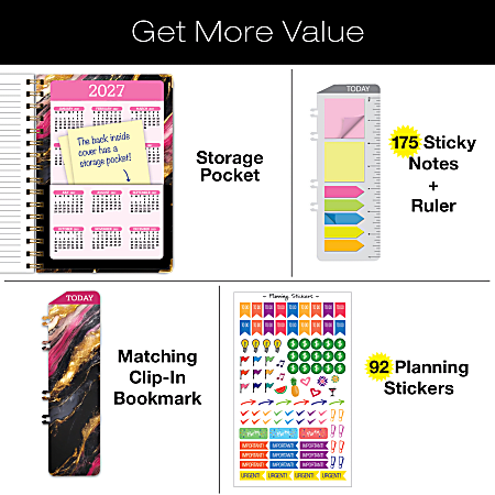 2026 Excello Brands Hardcover Fashion Daily/Weekly/Monthly Planner, 8.5" x 11", Dark Gold Marble November 2025 - December 2026, (FSHN-CY26-58-55)