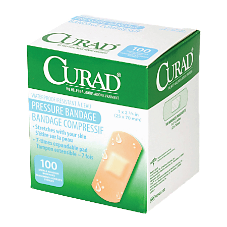 Medline Curad Pressure Adhesive Bandages, 2 3/4" x 1", Neutral, Box Of 100