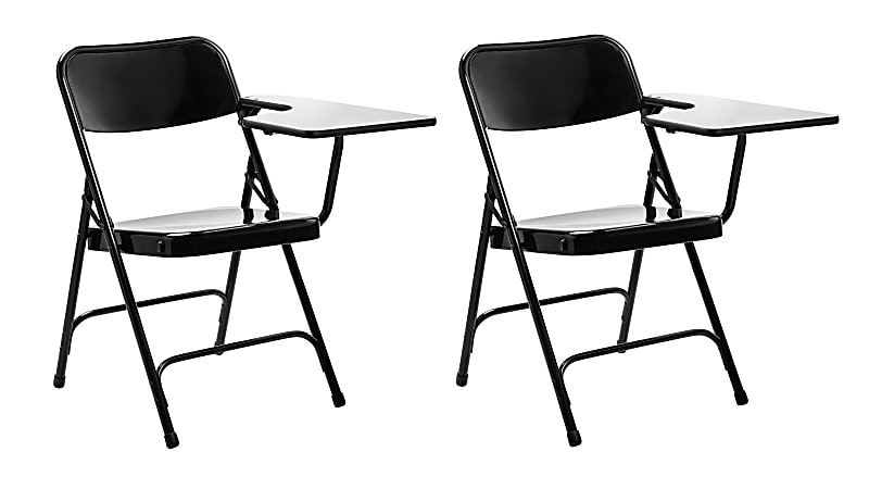 National Public Seating® 5200 Series Tablet Arm Folding Chairs, Left Arm, Black, Pack Of 2 Chairs