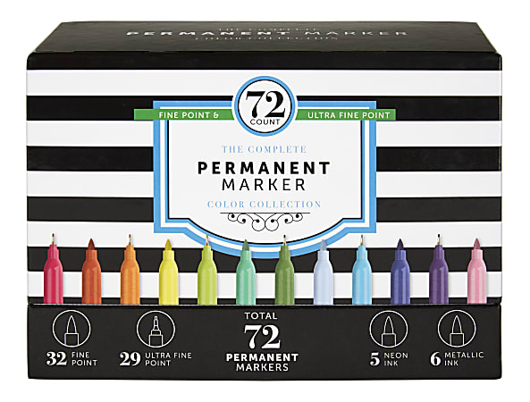 Office Depot® Brand Permanent Markers, Ultra-Fine & Fine Point, 100% Recycled, Assorted Ink Colors, Pack of 72
