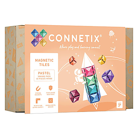 Connetix Magnetic Tiles Pastel Square Pack, 40 Pieces