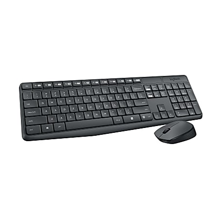 Logitech® MK235 Wireless Straight Full-Size Keyboard & Ambidextrous Optical Mouse, Black