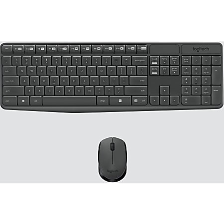 Logitech MK235 Wireless Straight Full Size Keyboard Ambidextrous Optical Mouse Black ODP Business Solutions