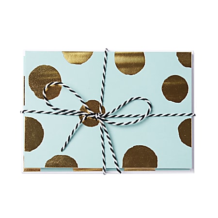 Sincerely A Collection by C.R. Gibson® Baker's Twine Note Cards With Envelopes, 6" x 4 1/4", Turquoise Gold Dot, Blank Inside, Bag Of 8