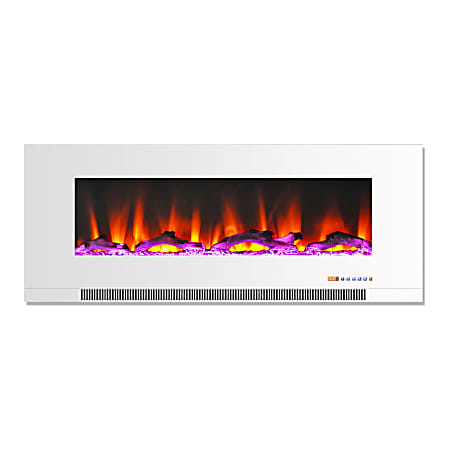 Cambridge® Wall-Mount Electric Fireplace With Multicolor Flames And Driftwood Log Display, 50", White