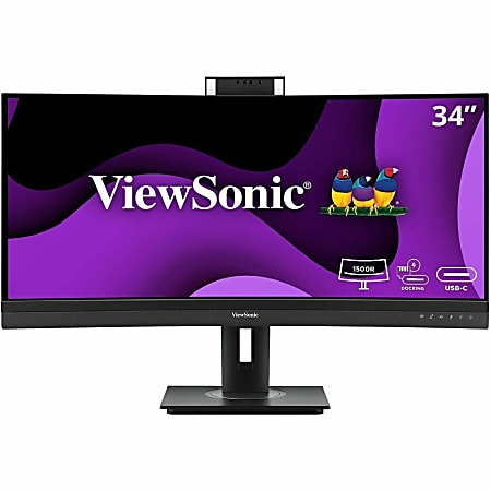 ViewSonic VG3457CV 34" Class Webcam UW-QHD Curved Screen LED Monitor - 21:9 - Black - 34" Viewable - Vertical Alignment (VA) - LED Backlight - 3440 x 1440 - 1.07 Billion Colors - 350 Nit - 5 ms - Speakers - HDMI - DisplayPort - USB Hub