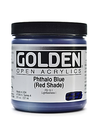 Golden OPEN Acrylic Paint, 8 Oz Jar, Phthalo Blue (Red Shade)