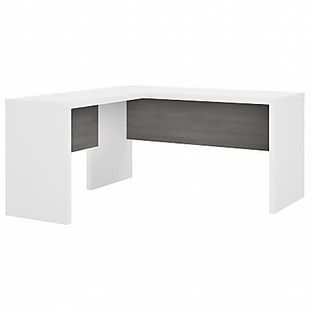 Office by Kathy Ireland® Echo 60"W L-Shaped Desk, Pure White/Modern Gray, Standard Delivery