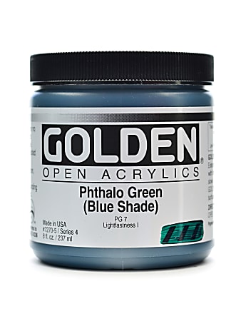 Golden OPEN Acrylic Paint, 8 Oz Jar, Phthalo Green (Blue Shade)