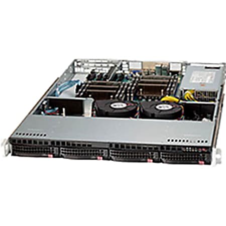 Supermicro SuperChassis SC813MTQ-441CB System Cabinet - Rack-mountable - Black - 1U - 5 x Bay - 4 x Fan(s) Installed - 1 x 440 W - ATX Motherboard Supported - 31 lb - 6 x Fan(s) Supported - 1 x External 5.25" Bay - 4 x External 3.5" Bay - 1x Slot(s)