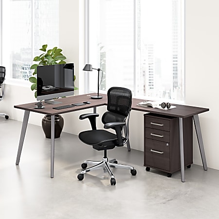 WorkPro Motiva 60"W Modern L Shaped Office Desk With Rolling File Cabinet, Storm Gray, Standard Delivery