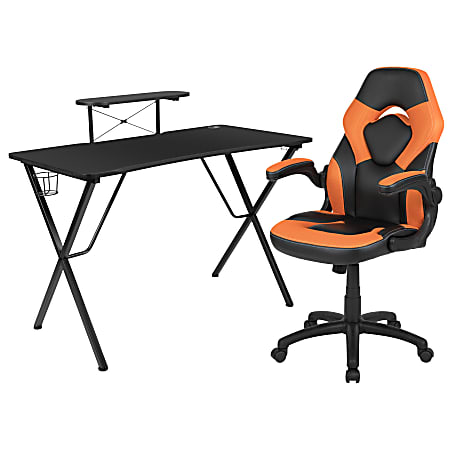 Flash Furniture Gaming Desk And Racing Chair Set With Cup Holder Headphone Hook and Monitor Smartphone Stand Orange