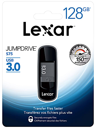 Lexar® JumpDrive® S75 USB 3.0 Flash Drive, 128GB, Gray, LJDS75-128ABNLN