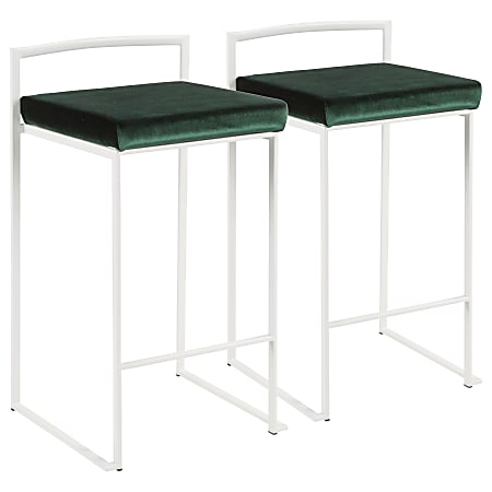 LumiSource Fuji Stacker Counter Stools, Green Seat/White Frame, Set Of 2 Stools