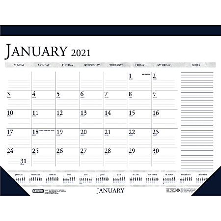 House of Doolittle Blue/Gray Print Monthly Desk Pad - Julian Dates - Monthly - 1 Year - January 2021 till December 2021 - 1 Month Single Page Layout - 22" x 17" Sheet Size - 2.37" x 1.87" Block - Desk Pad - Blue - Paper - 1 Each