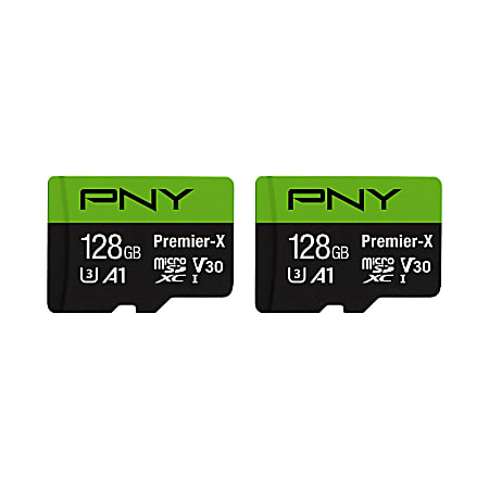 PNY® Premier-X Class 10 U3 V30 100 Mbps microSDXC Flash Memory Cards, Pack Of 2 Memory Cards
