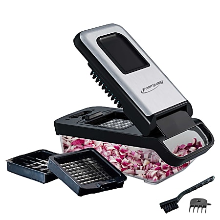 Brentwood® Vegetable Chopper with 3.6-Cup Storage Container & 2 Interchangeable Stainless Steel Blades, Black, KA-5024BKS