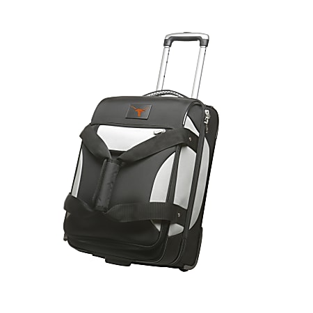 Denco Sports Luggage Nylon Rolling Drop-Bottom Travel Duffel, Texas Longhorns, 22"H x 14"W x 13 1/2"D, Black