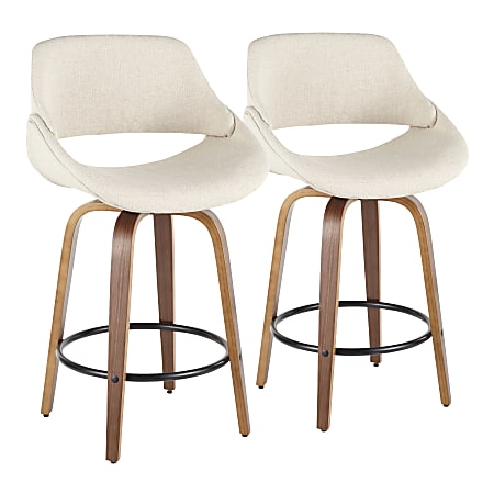 LumiSource Fabrico Counter Stools, Walnut/Cream, Set Of 2 Stools