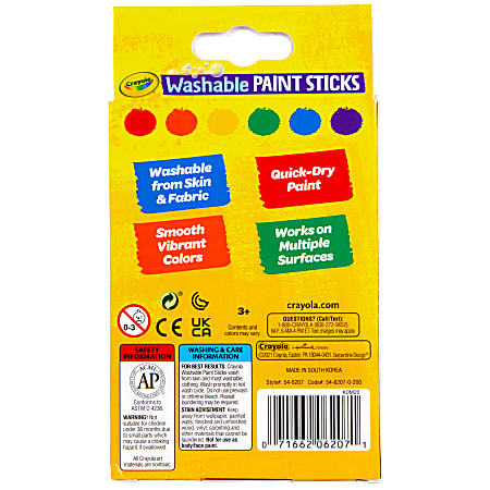 Crayola Washable Paint Sticks - Set of 6, Assorted Colors