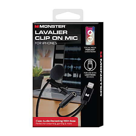 Monster Cable&reg; Lavalier Clip-On Microphone, 8 Pins, Black