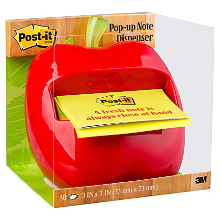 Post-it® Note Dispenser, 3 x 3 in, 1 Dispenser, 1 Pad, 45 Sheets/Pad, Red Apple Dispenser, Sticky Notes Holder for Desk, Classroom or Office Supplies