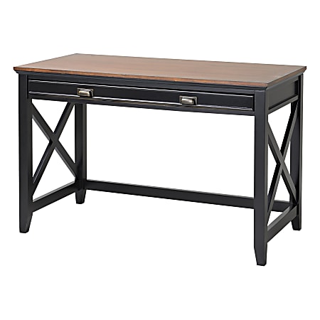 Homestar North America 1-Drawer Wood Veneer Writing Desk, FSC® Certified, Black/Dark Brown