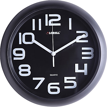 Lorell 11-5/8" Quiet Wall Clock - Digital - Quartz - Black Case - Plastic