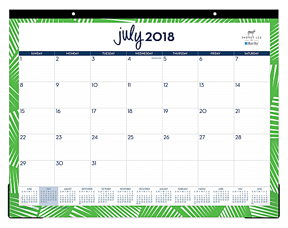 Dabney Lee For Blue Sky™ Monthly Desk Pad Calendar, 17" x 22", Palms, July 2018 to June 2019