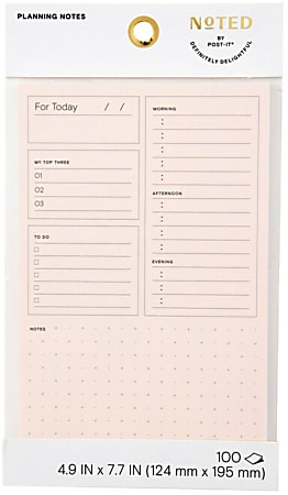 Noted by Post-it,Plan Your Day Notes, 100 Sheets/Pad, 1 Pad/Pack, 4.9 in. x 7.7 in., Pink