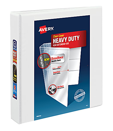 Avery® Heavy-Duty View 3 Ring Binder, 1.5" One Touch EZD® Rings, White, 1 Binder