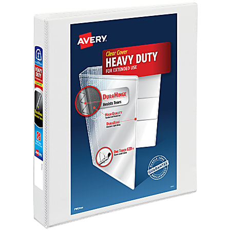 Avery® Heavy-Duty View 3 Ring Binder, 1" One Touch EZD® Rings, White, 1 Binder