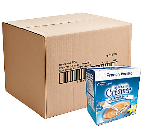 Heartland Creamers, 0.37 Oz, French Vanilla, Box Of 24 Creamers, Case Of 6 Boxes